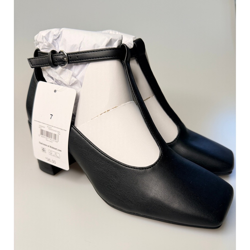 NEW Scoop Black Pointed Toe Mary Jane Block Heel Pumps Size 7 NIB